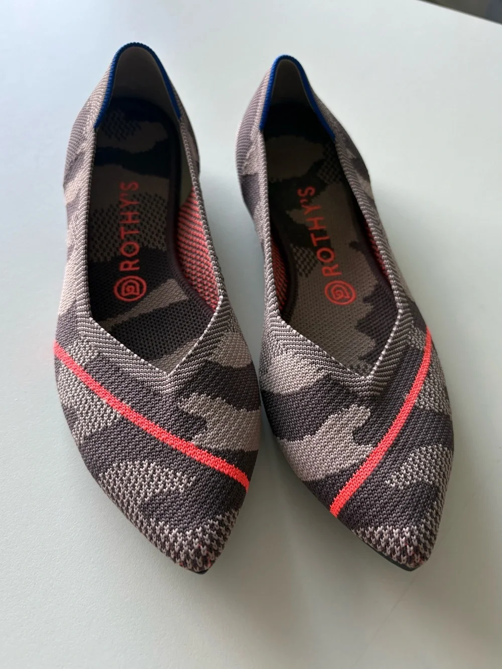 Rothy's The Point Flat in Taupe Camo Orange Stripe Women’s size 9
